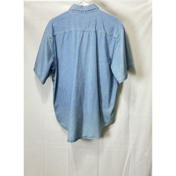 DHL Unisex L Embroidered Short Sleeve Blue Jean‎ Denim Button Down Top - Picture 7 of 7